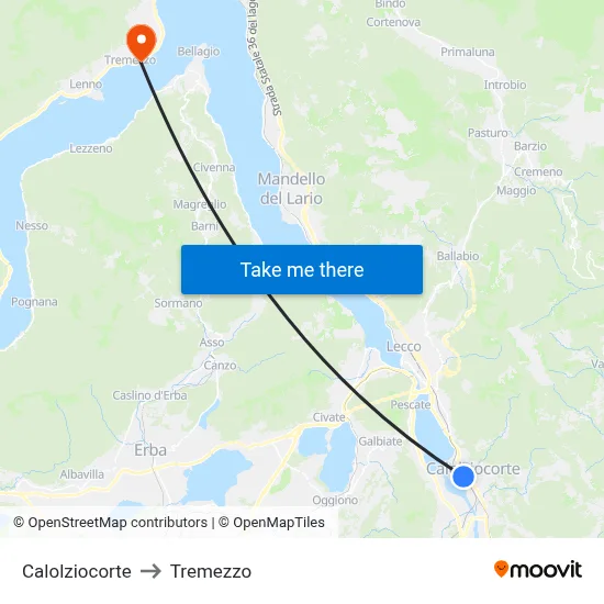 Calolziocorte to Tremezzo map