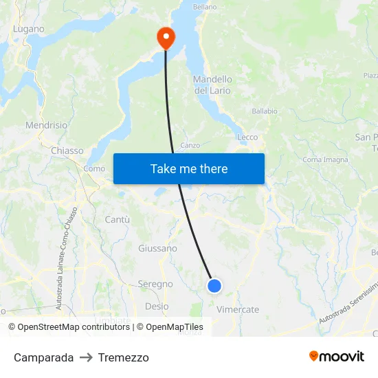 Camparada to Tremezzo map
