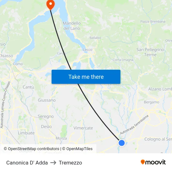 Canonica D' Adda to Tremezzo map