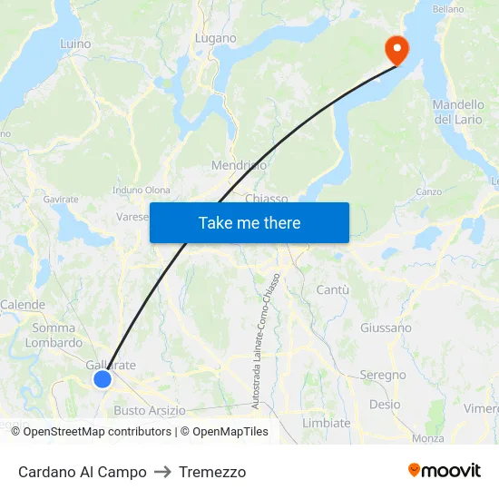 Cardano al Campo to Tremezzo map