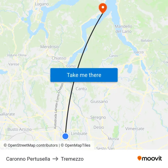 Caronno Pertusella to Tremezzo map