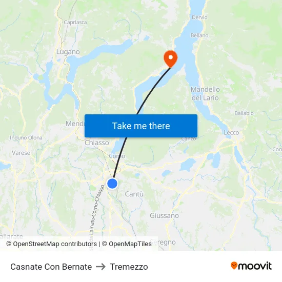 Casnate Con Bernate to Tremezzo map