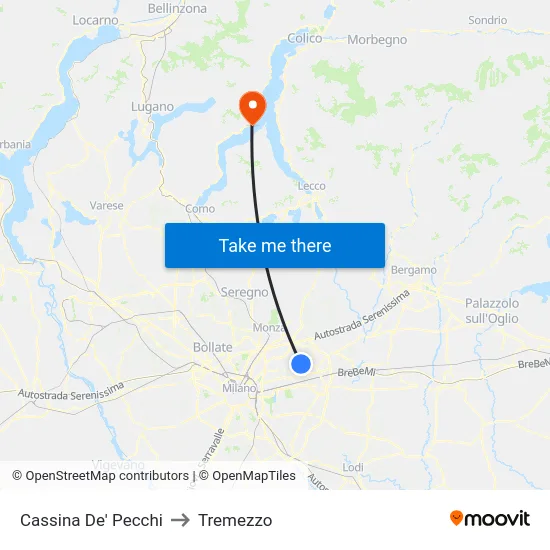 Cassina De' Pecchi to Tremezzo map