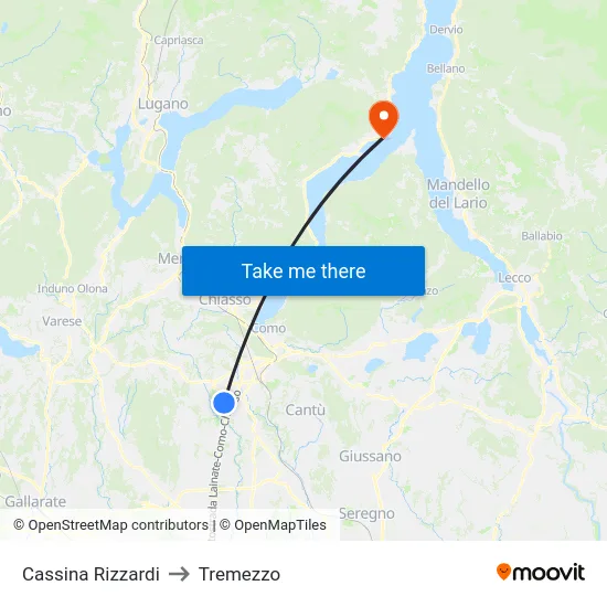 Cassina Rizzardi to Tremezzo map