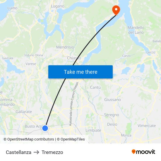 Castellanza to Tremezzo map