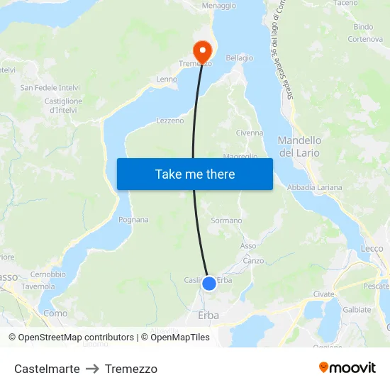 Castelmarte to Tremezzo map
