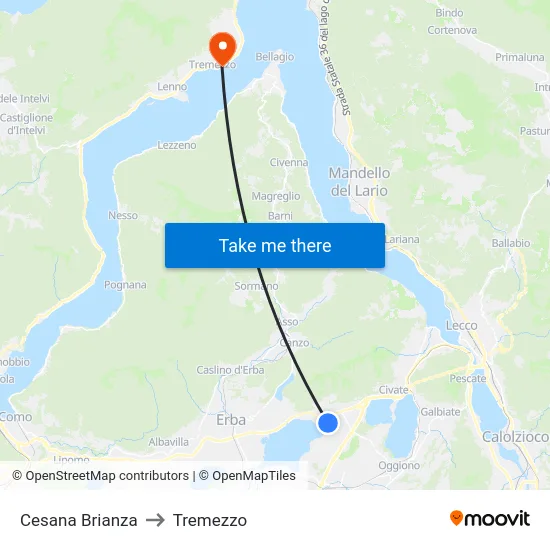 Cesana Brianza to Tremezzo map