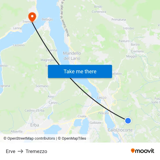 Erve to Tremezzo map
