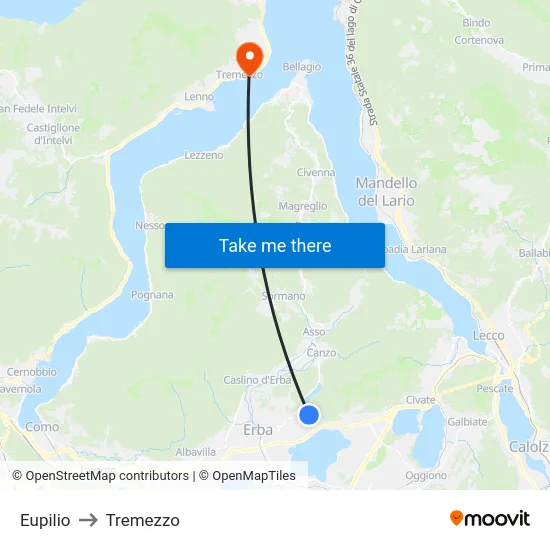Eupilio to Tremezzo map
