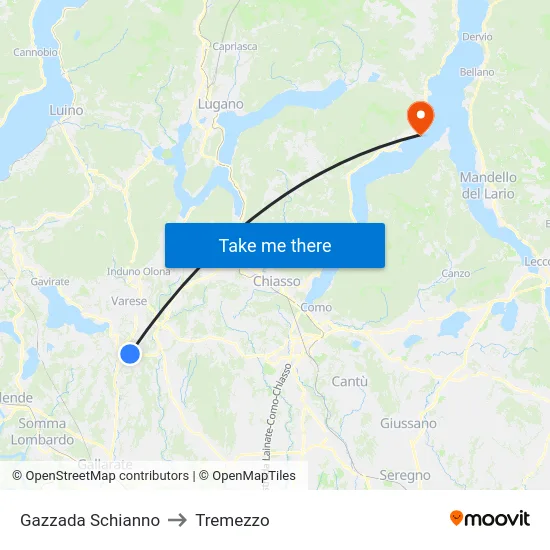 Gazzada Schianno to Tremezzo map