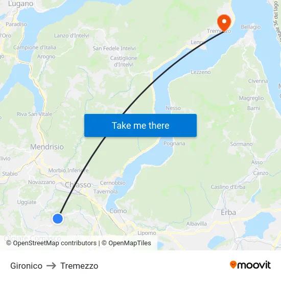 Gironico to Tremezzo map