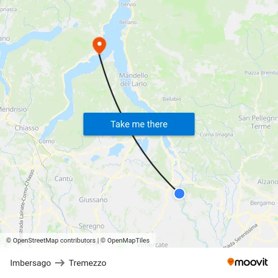 Imbersago to Tremezzo map