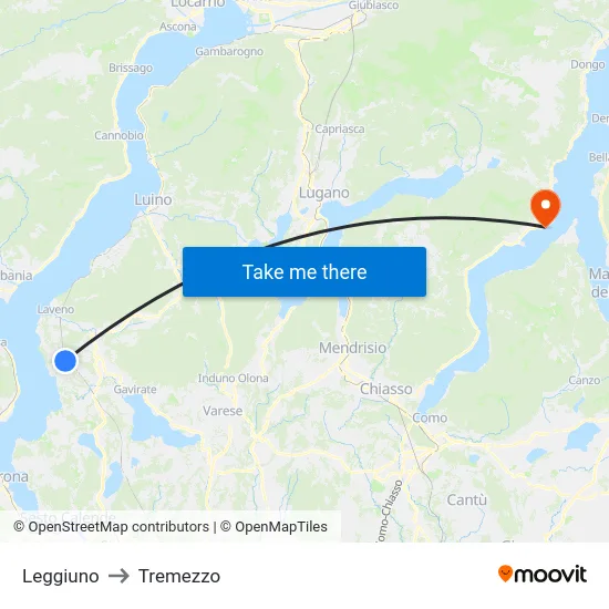 Leggiuno to Tremezzo map