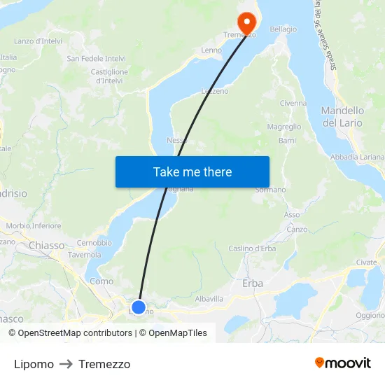Lipomo to Tremezzo map