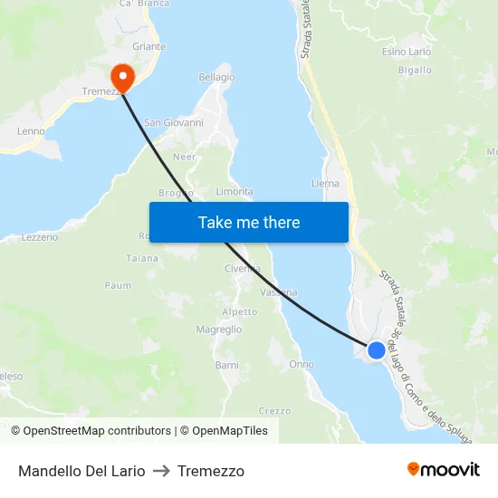 Mandello Del Lario to Tremezzo map