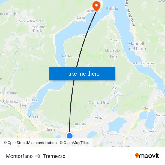 Montorfano to Tremezzo map