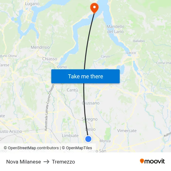 Nova Milanese to Tremezzo map