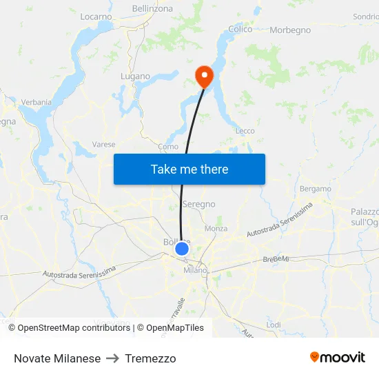 Novate Milanese to Tremezzo map