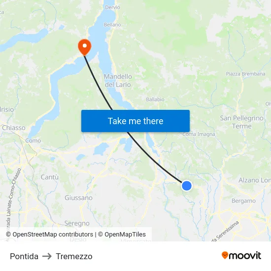 Pontida to Tremezzo map
