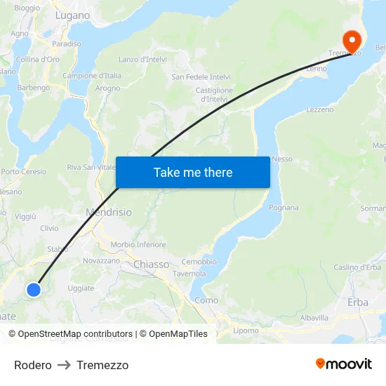 Rodero to Tremezzo map