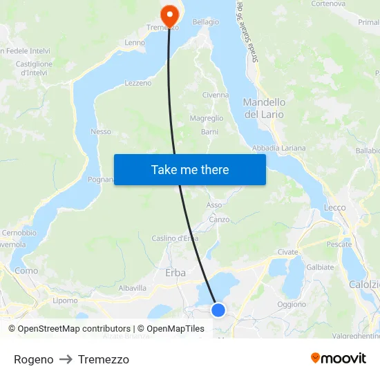 Rogeno to Tremezzo map