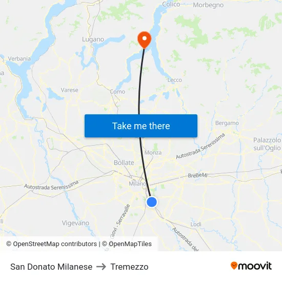 San Donato Milanese to Tremezzo map