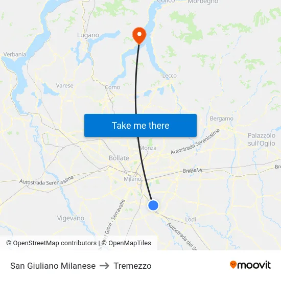 San Giuliano Milanese to Tremezzo map