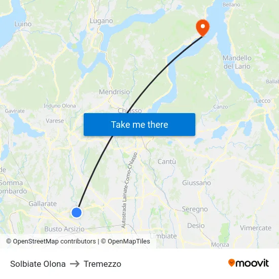 Solbiate Olona to Tremezzo map