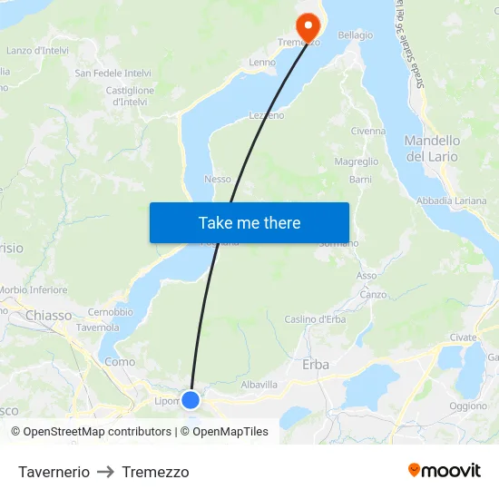 Tavernerio to Tremezzo map