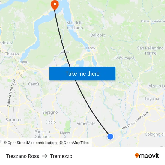 Trezzano Rosa to Tremezzo map