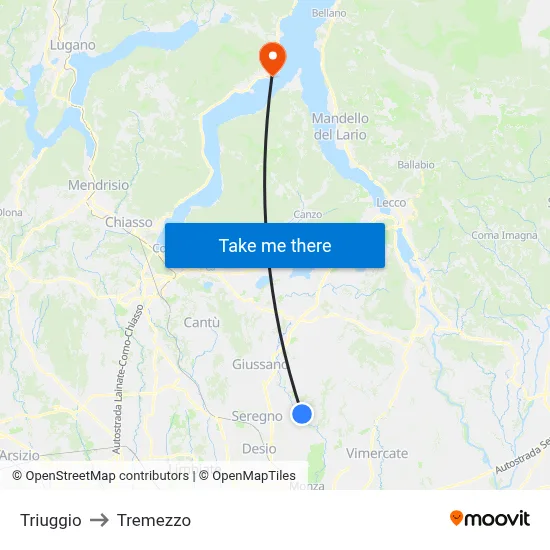 Triuggio to Tremezzo map