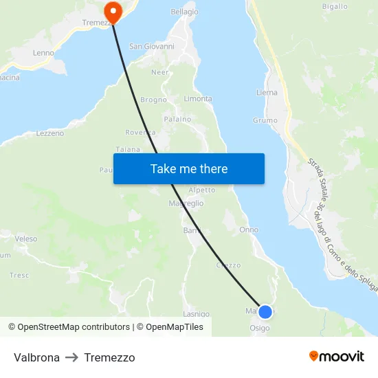Valbrona to Tremezzo map