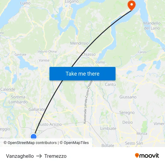 Vanzaghello to Tremezzo map