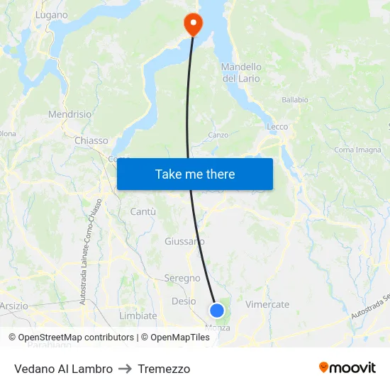 Vedano Al Lambro to Tremezzo map