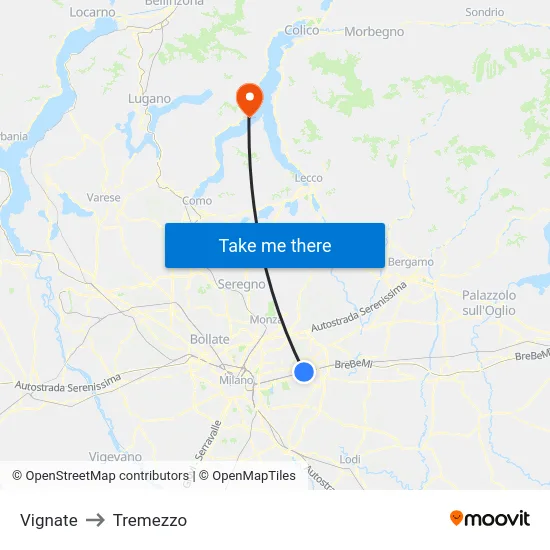 Vignate to Tremezzo map