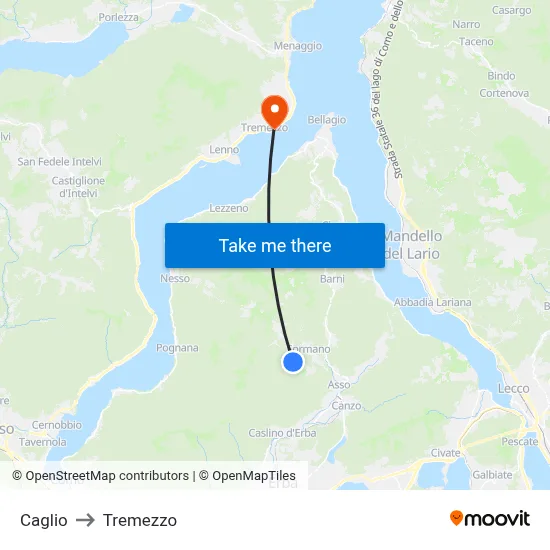 Caglio to Tremezzo map