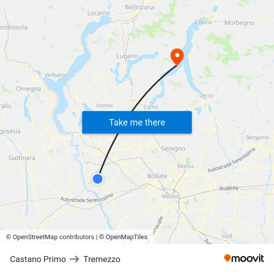 Castano Primo to Tremezzo map