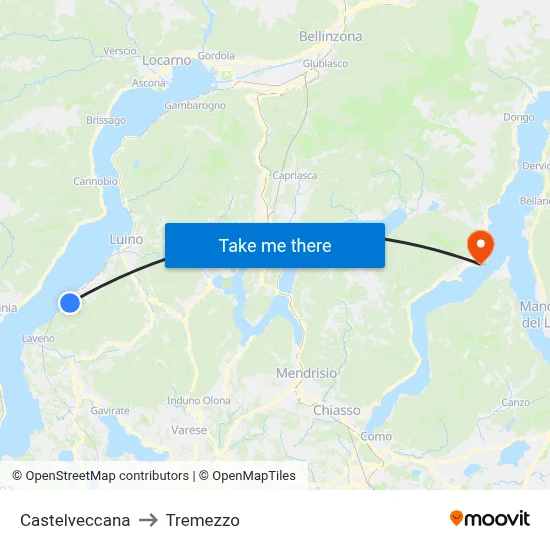 Castelveccana to Tremezzo map