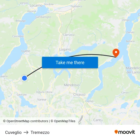 Cuveglio to Tremezzo map