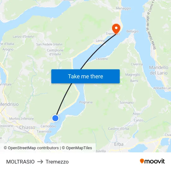 Moltrasio to Tremezzo map