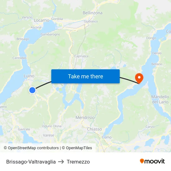 Brissago-Valtravaglia to Tremezzo map