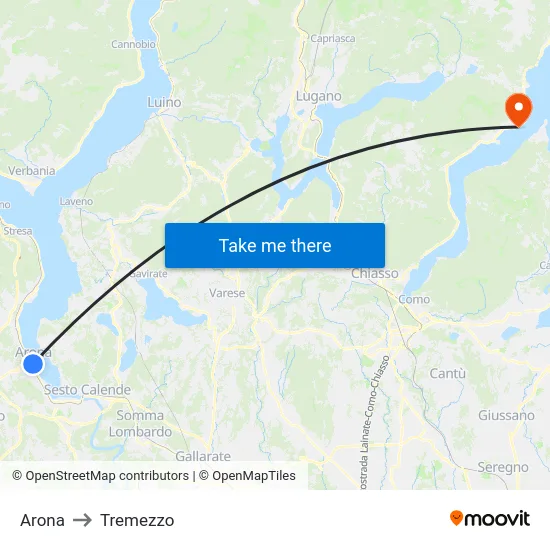 Arona to Tremezzo map