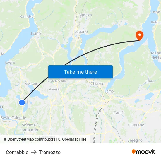 Comabbio to Tremezzo map