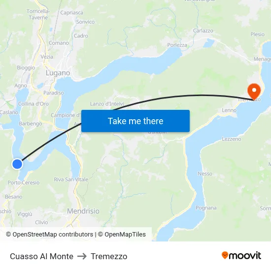 Cuasso Al Monte to Tremezzo map