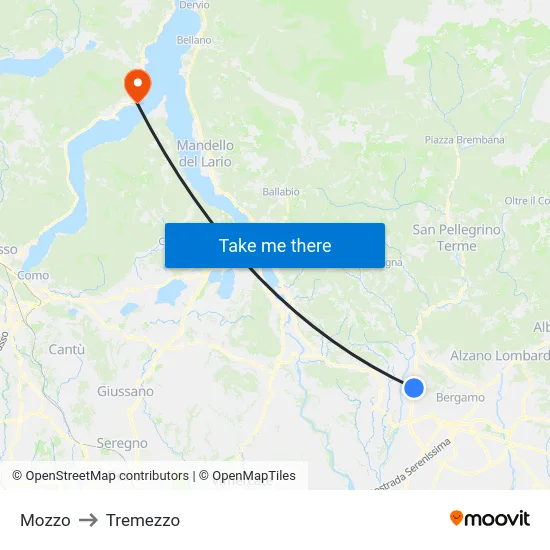 Mozzo to Tremezzo map