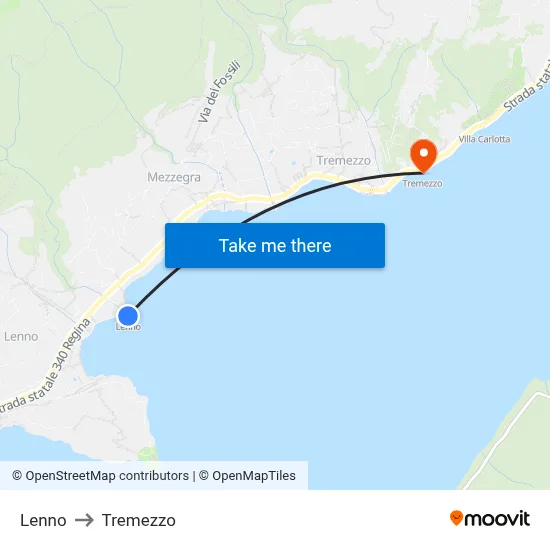 Lenno to Tremezzo map