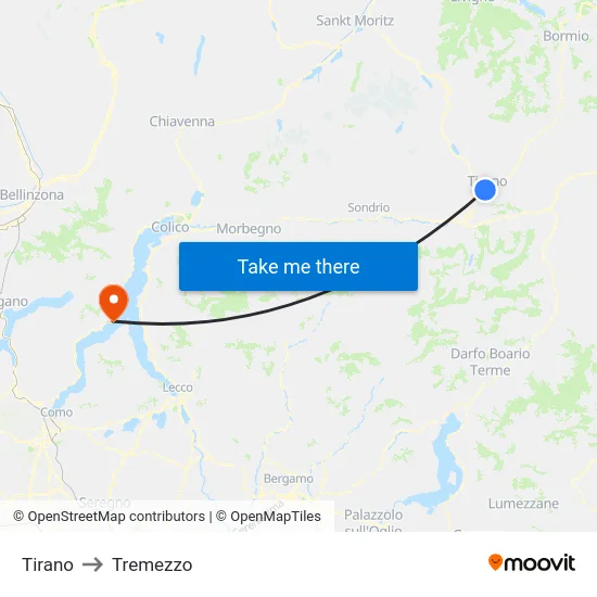 Tirano to Tremezzo map