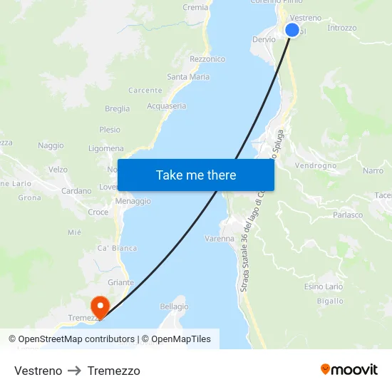 Vestreno to Tremezzo map