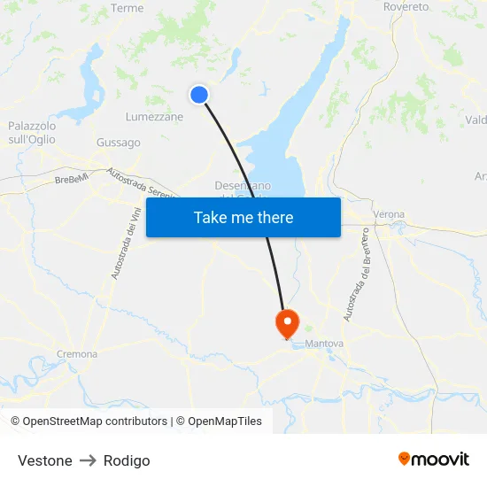 Vestone to Rodigo map