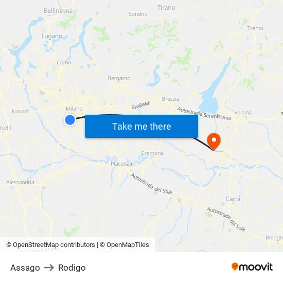 Assago to Rodigo map